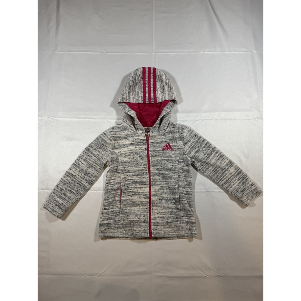 ADIDAS Zip Up Jacket SZ 3T‎ Black/ White/Pink Stripes SOFT